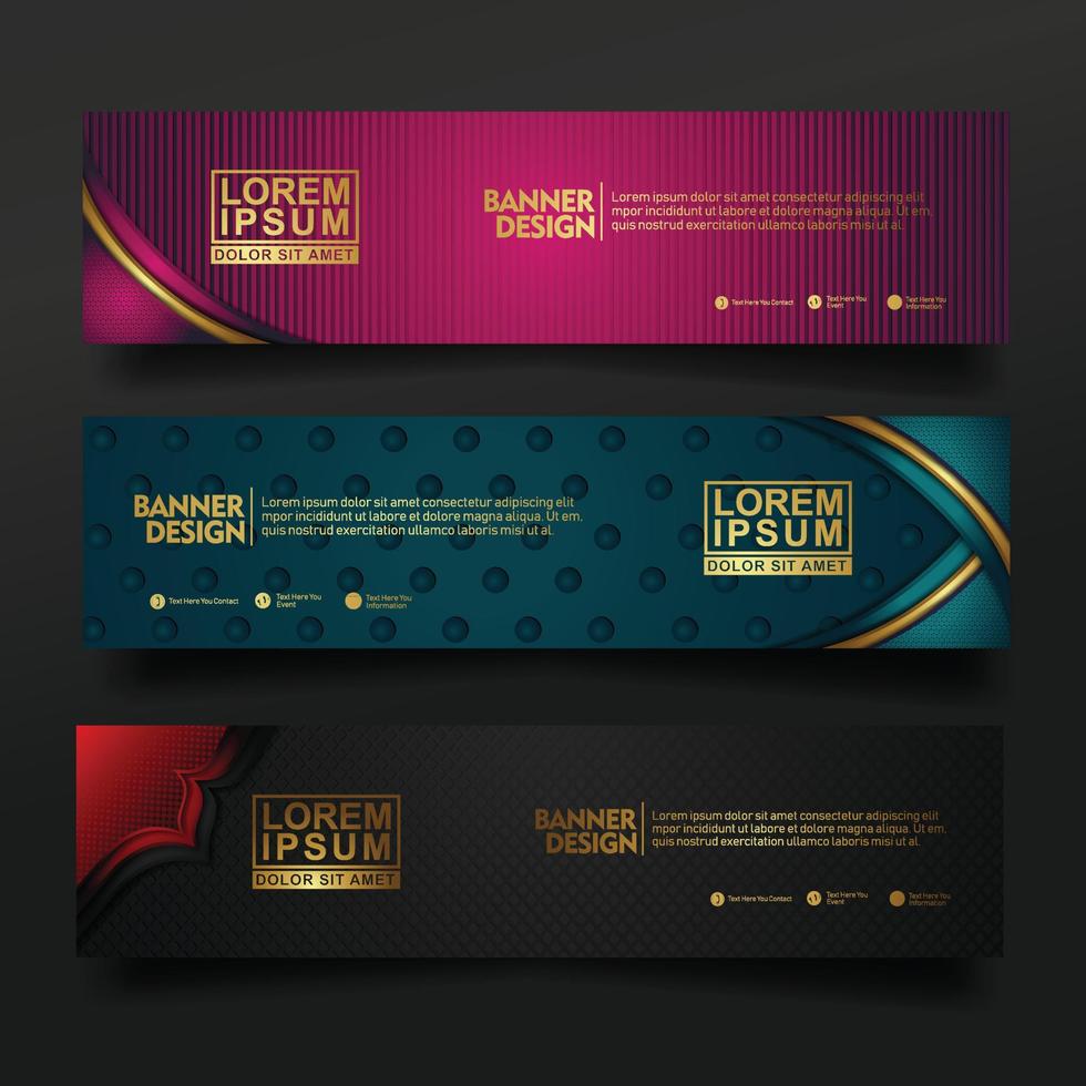 Set banner template design with luxury and elegant lines shape ornament effect on texture pattern background vector