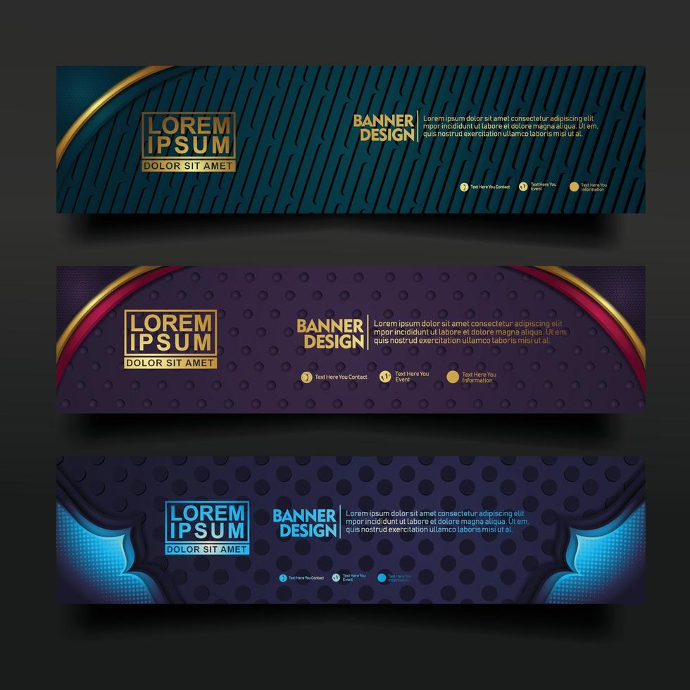 Set banner template design with luxury and elegant lines shape ornament effect on texture pattern background vector