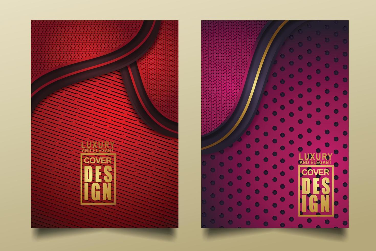 Set cover design template with Luxury and elegant flow lines overlap layers ornament and realistic texture on dark background vector