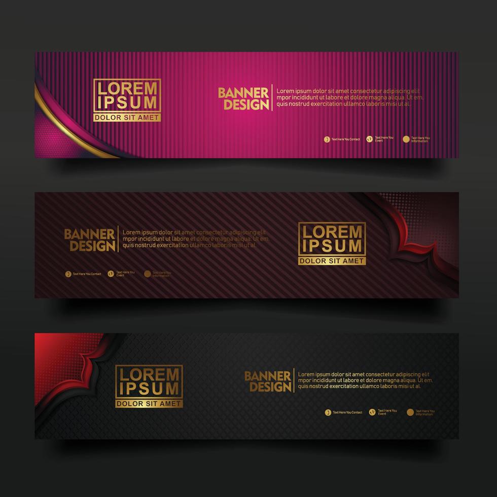 Set banner template design with luxury and elegant lines shape ornament effect on texture pattern background vector