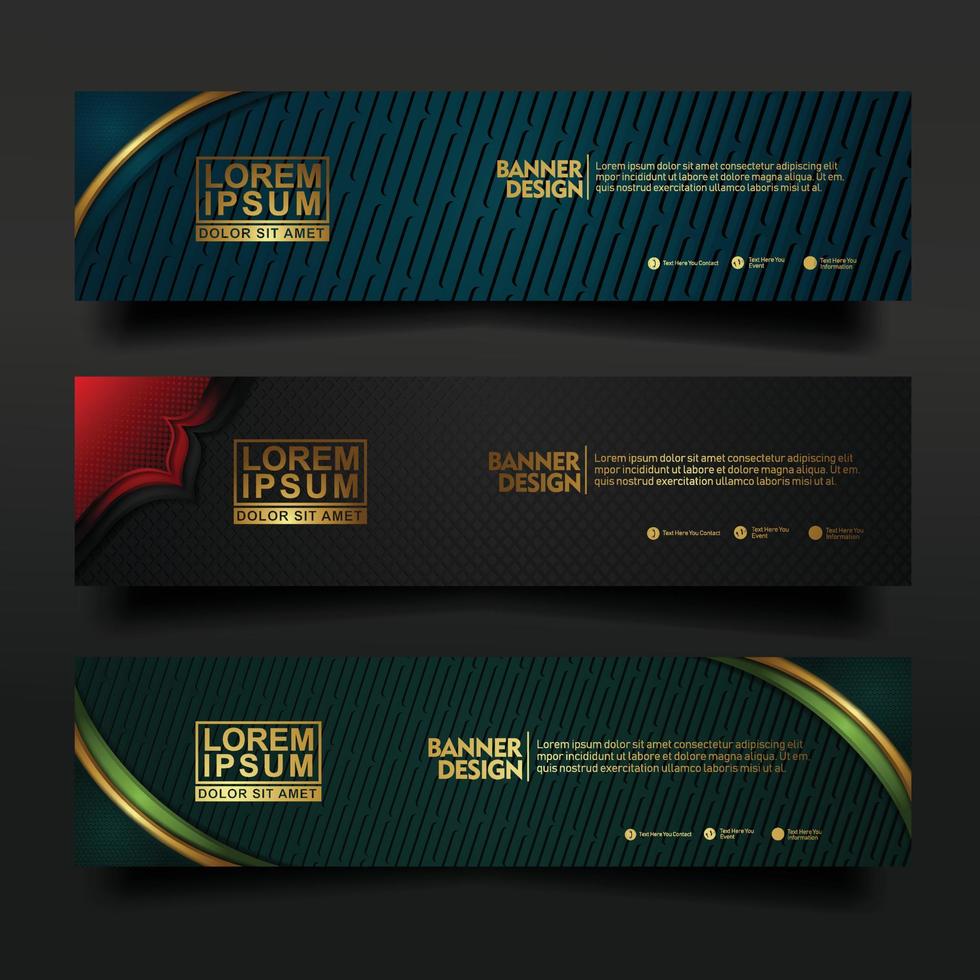 Set banner template design with luxury and elegant lines shape ornament effect on texture pattern background vector