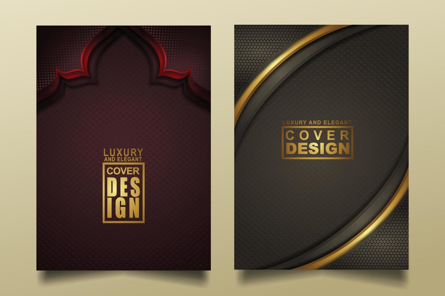 Set cover design template with Luxury and elegant flow lines overlap layers ornament and realistic texture on dark background vector