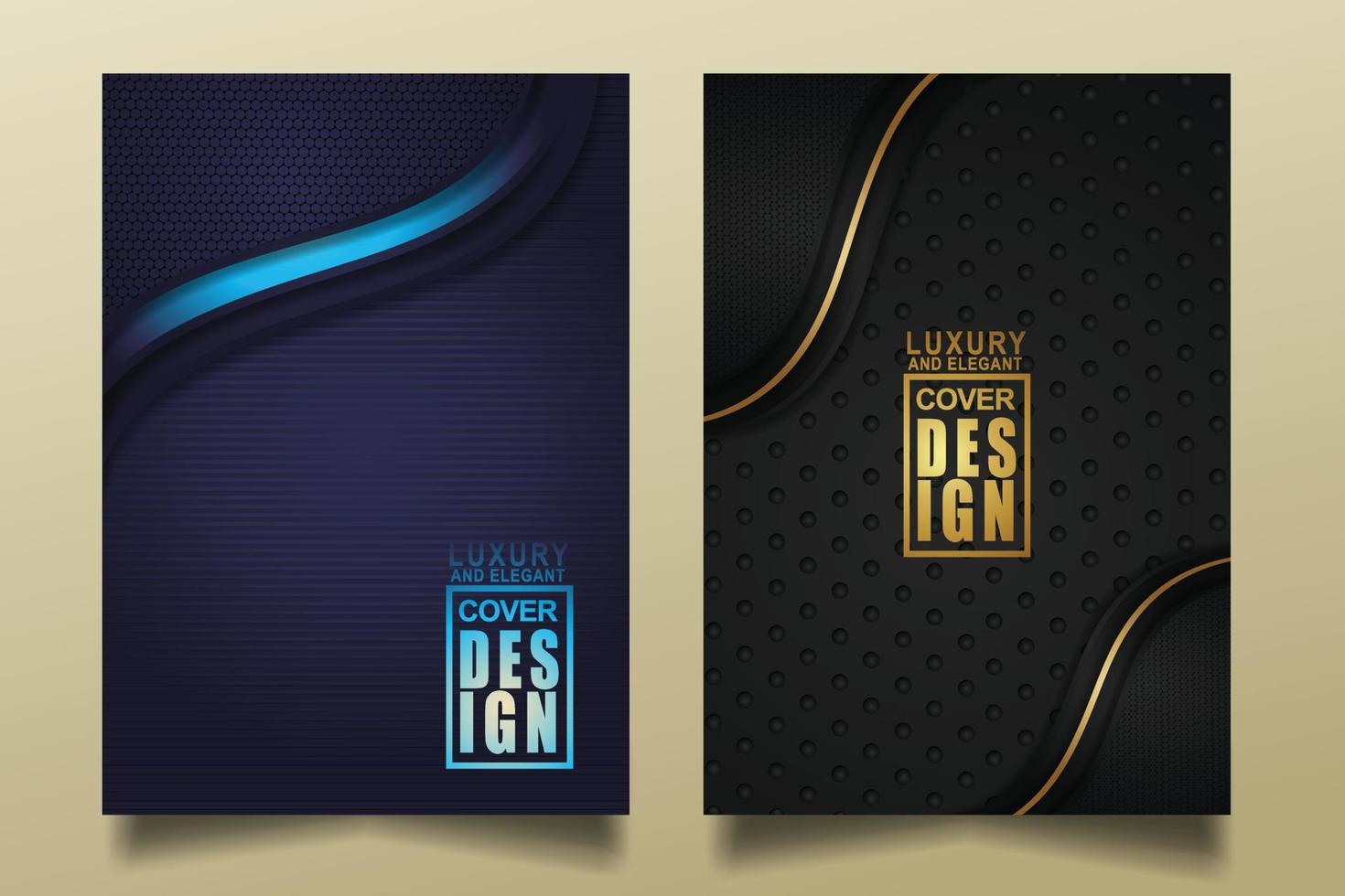 Set cover design template with Luxury and elegant flow lines overlap layers ornament and realistic texture on dark background vector