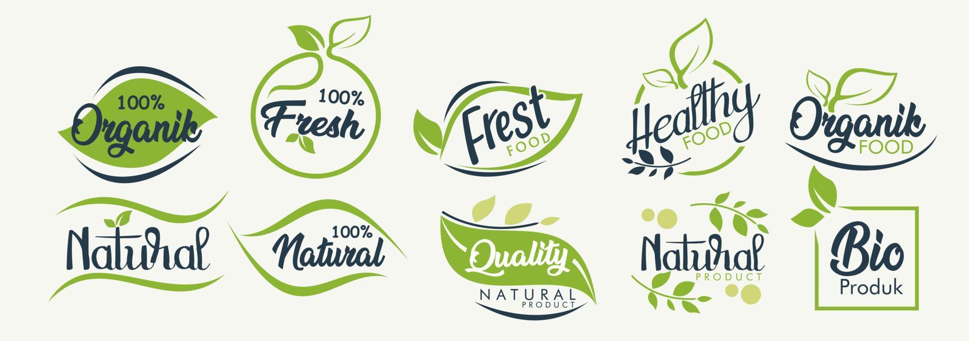 set Organic food, eco, vegan and natural product icons and elements for food market, ecommerce, organic products packaging, healthy life promotion, restaurant. Hand drawn vector design elements
