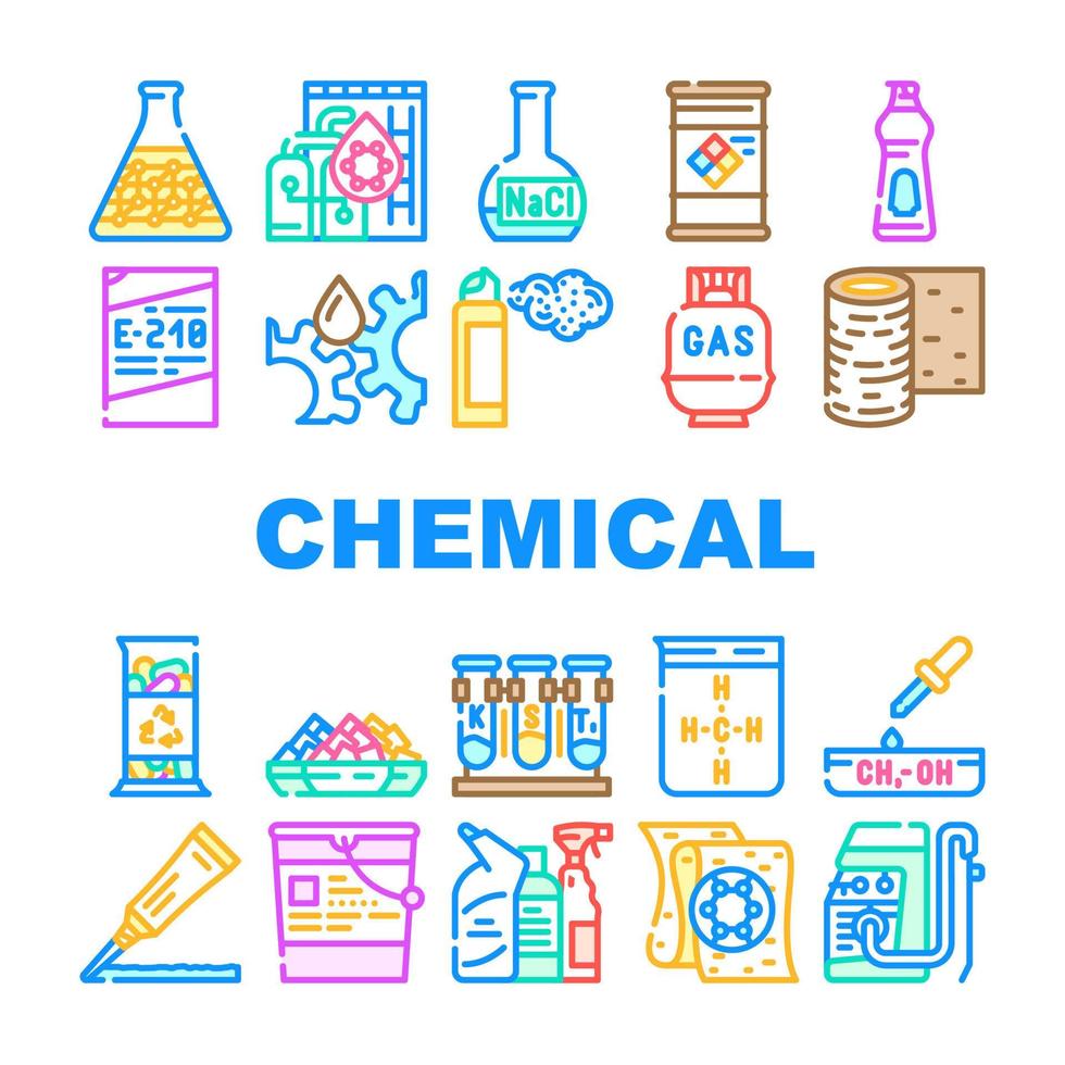 conjunto de iconos de producción de la industria química vector