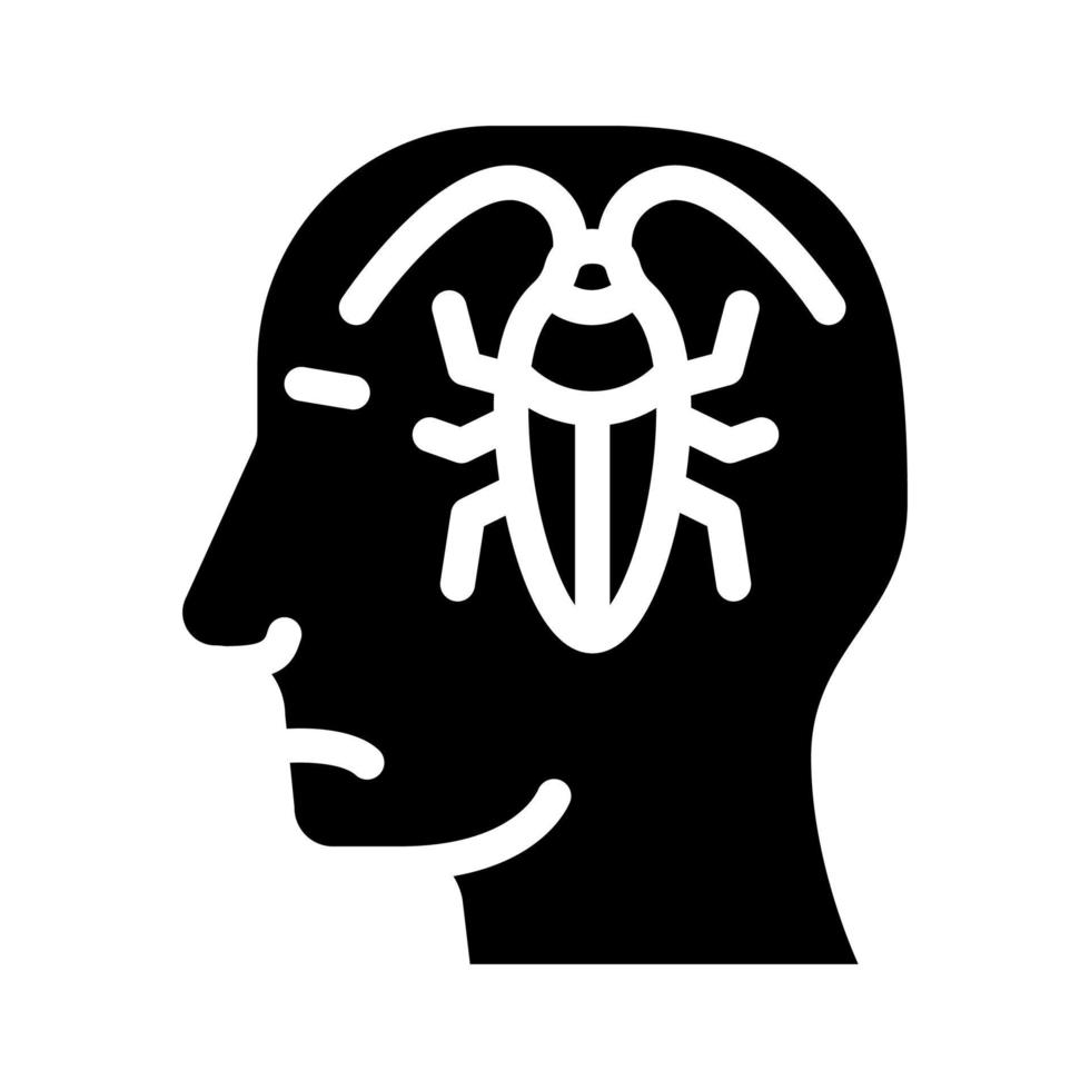 cucarachas en la cabeza, neurosis problema glifo icono vector ilustración
