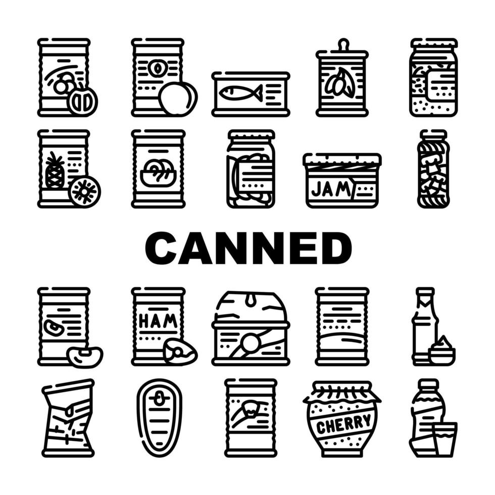 conjunto de iconos de colección de nutrición de alimentos enlatados vector