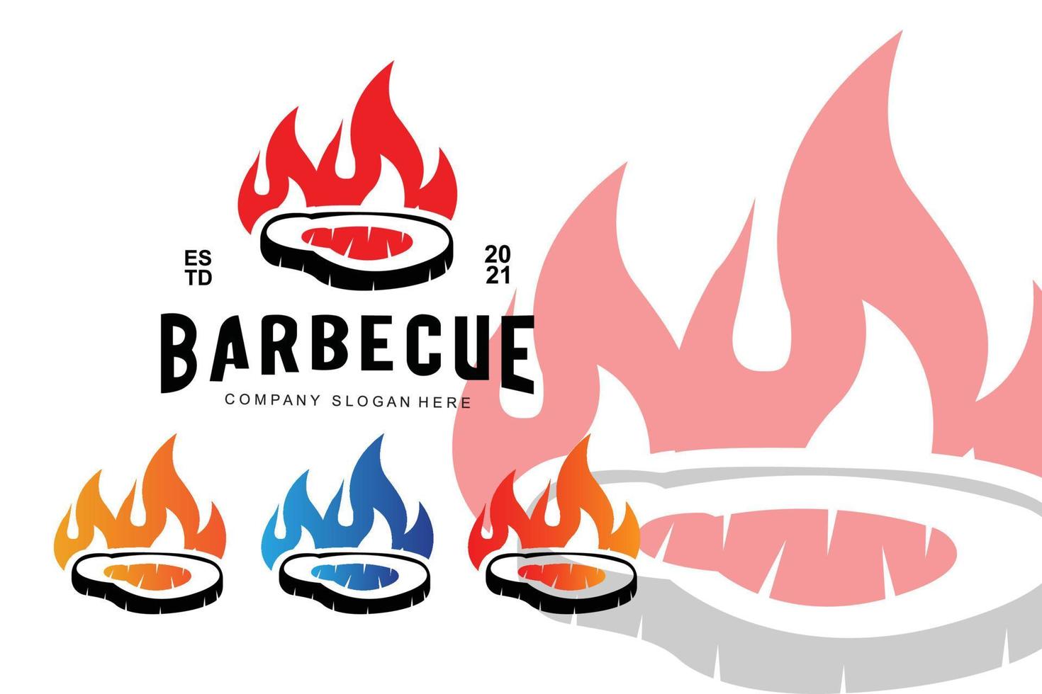 diseño de logotipo de barbacoa, ilustración de rosbif, icono de parrilla vector