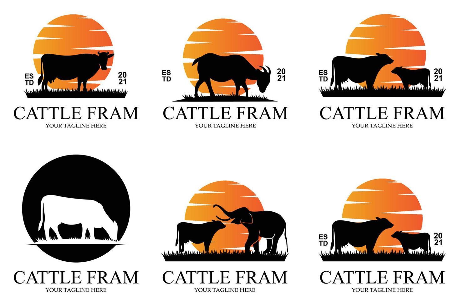 Angus Grass Cow Castle Logo Icon Vector with Shield Premium Quality