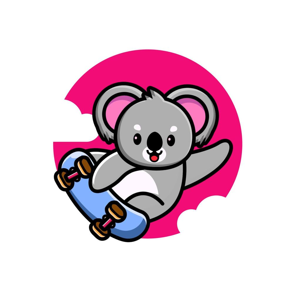 Cute koala playing skate board vector