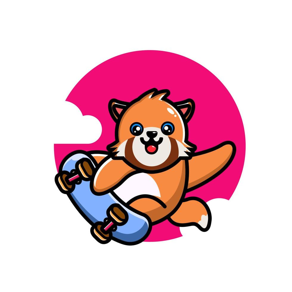 Cute red panda playing skate board vector