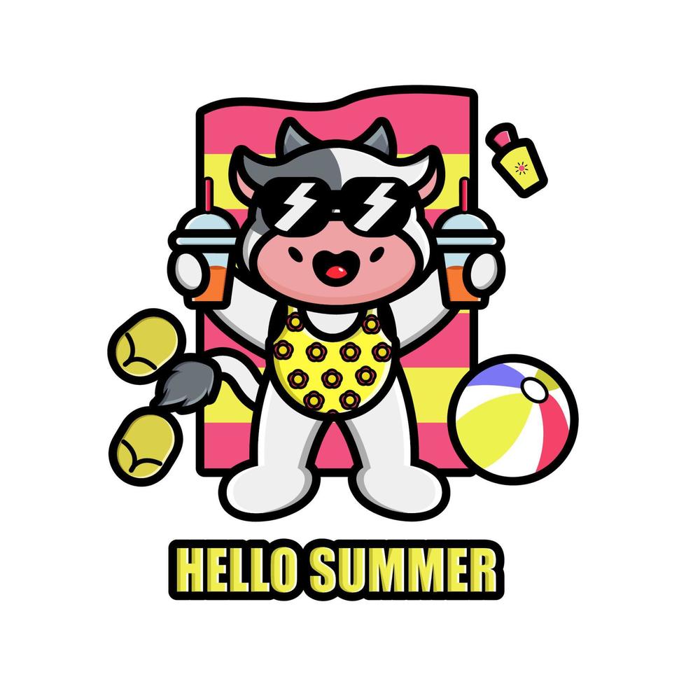 Cute cow summer vector illustration