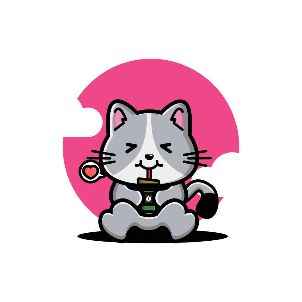 Cute cat drink coffee cartoon vector