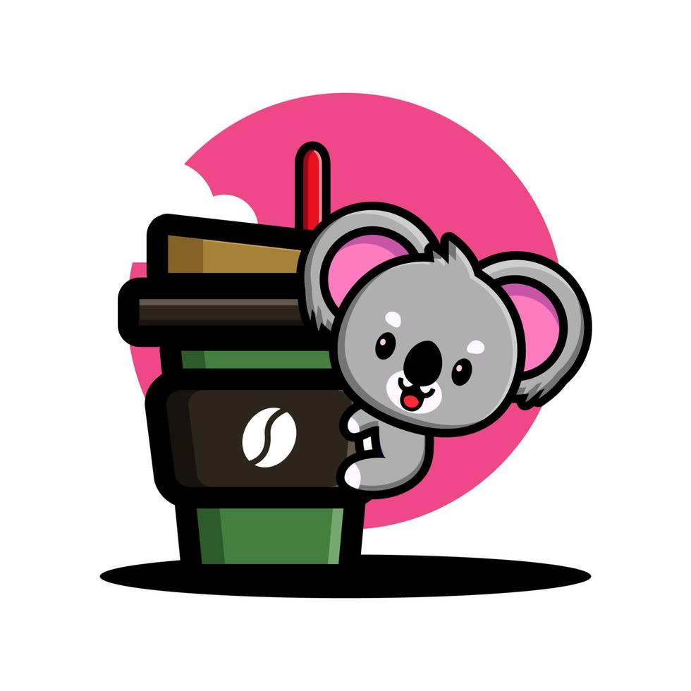 Cute koala hug coffee cup vector