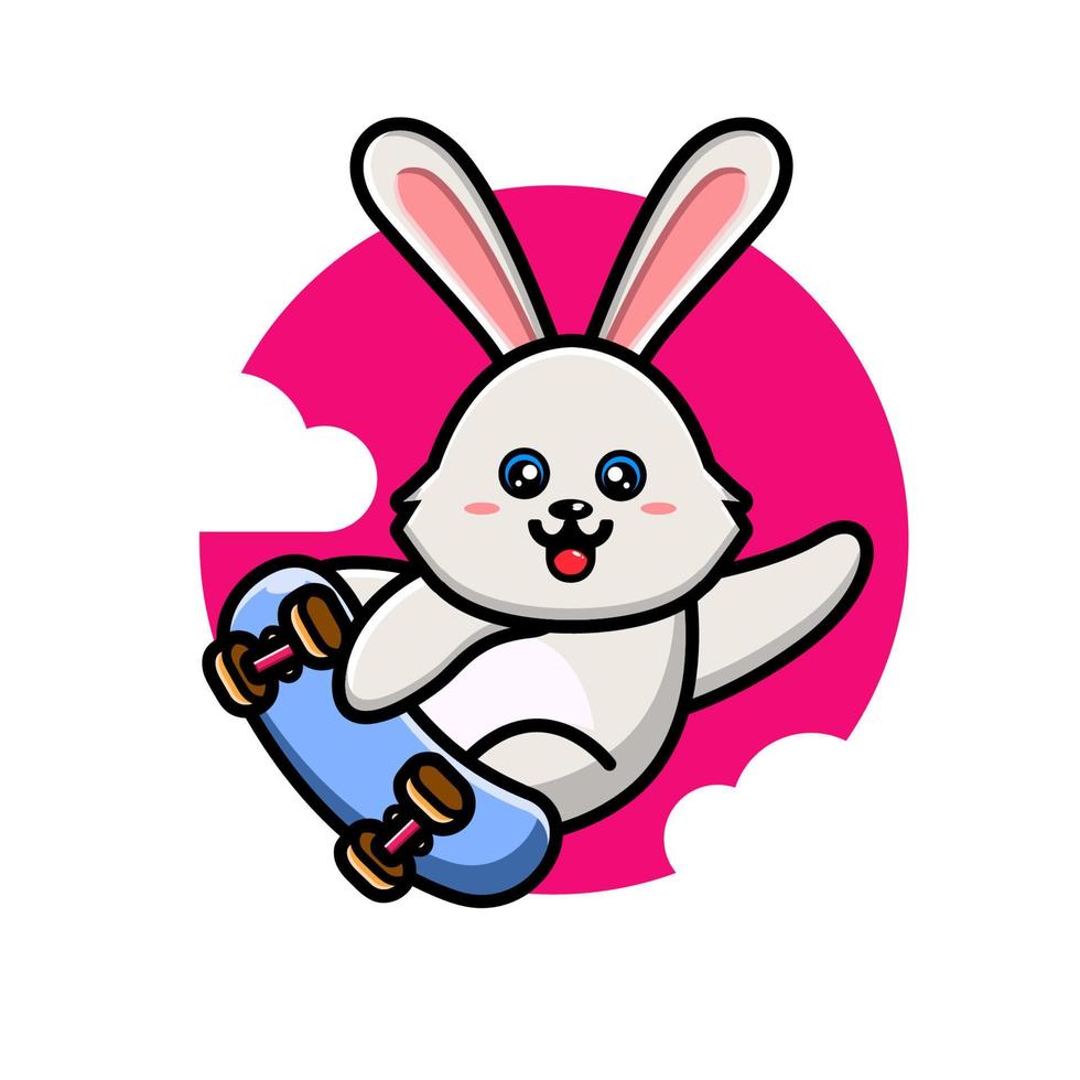Cute rabbit playing skate board vector