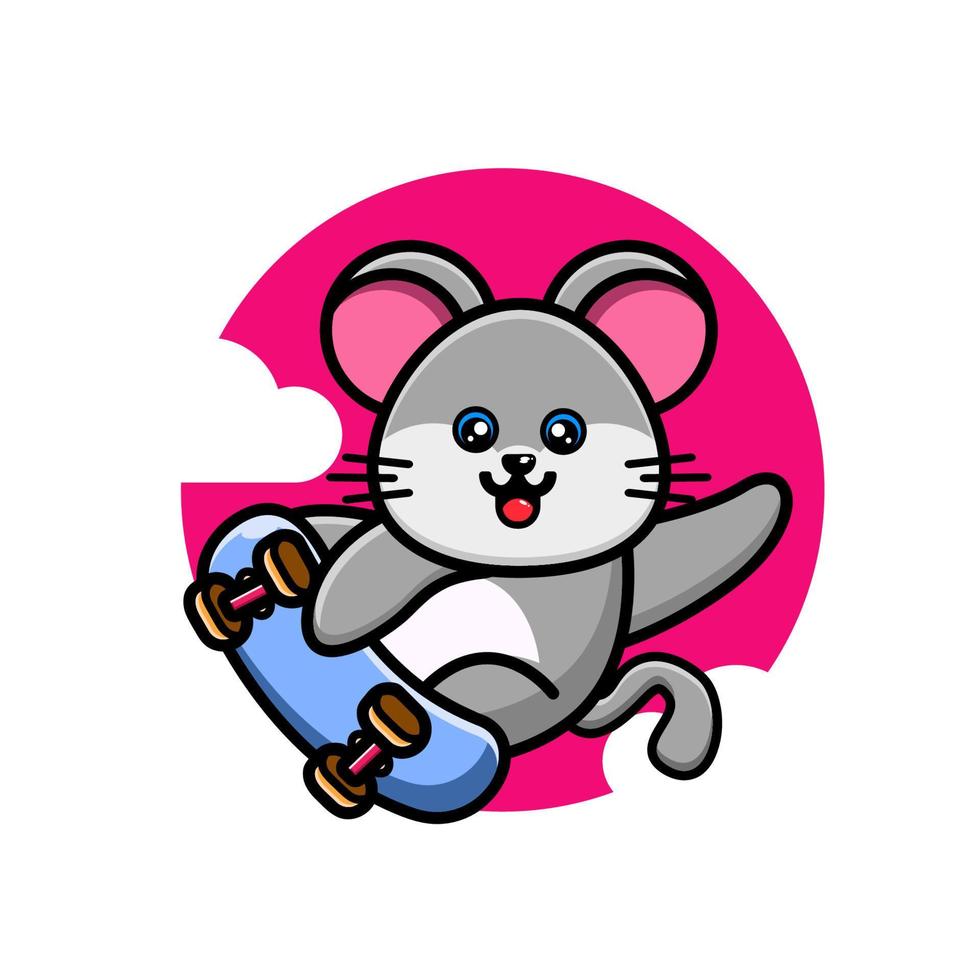 lindo ratón jugando patineta vector