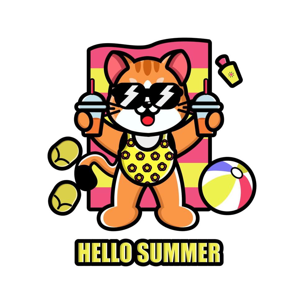 Ilustración de vector de verano lindo gato