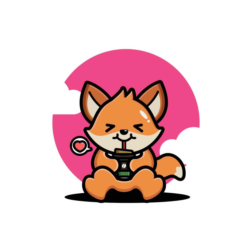 Cute fox drink coffee cartoon vector