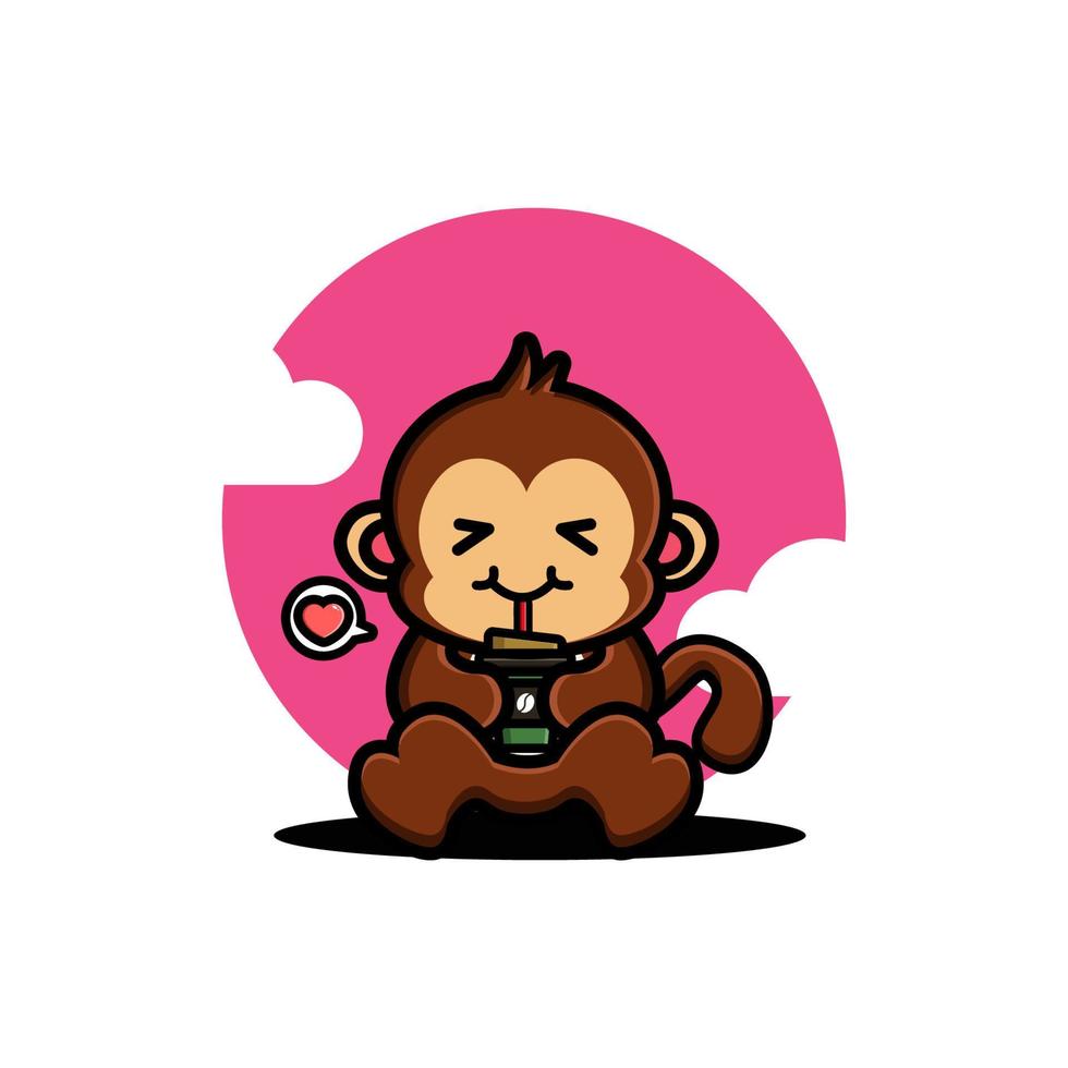 Cute monkey drink coffee cartoon vector