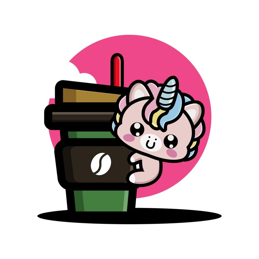 Cute unicorn hug coffee cup vector