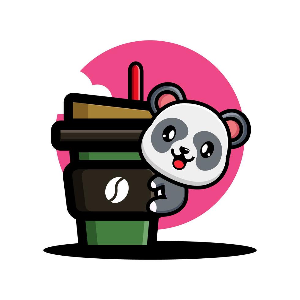 Cute panda hug coffee cup vector