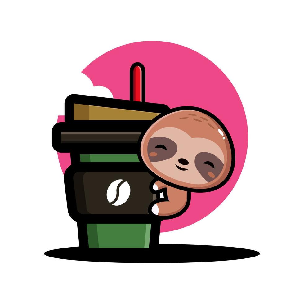 Cute sloth hug coffee cup vector