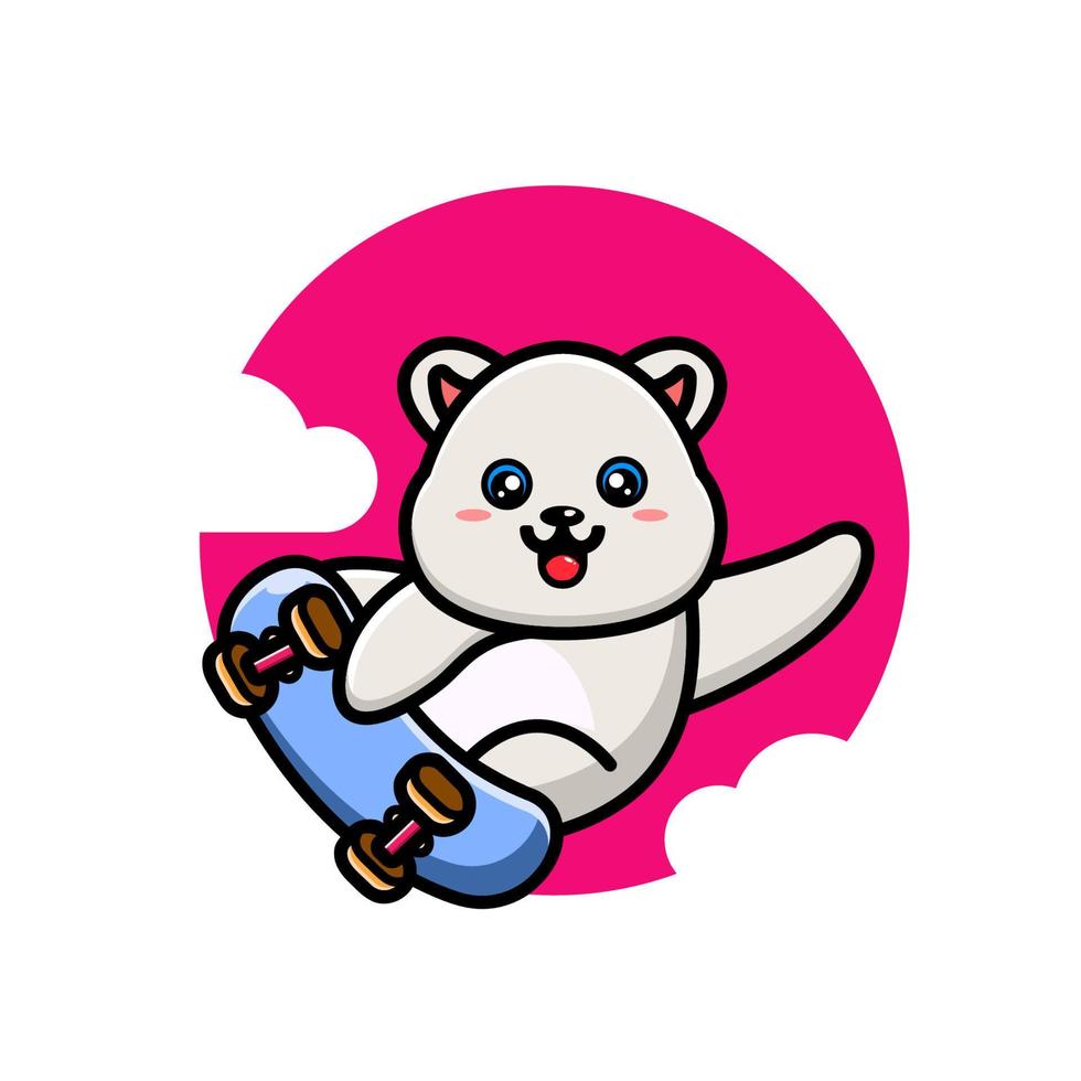 Cute polar playing skate board vector