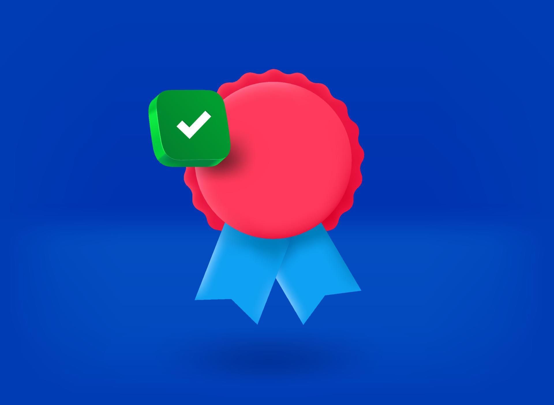 Achievement icon with checkmark pictogram. 3d vector illustration ...