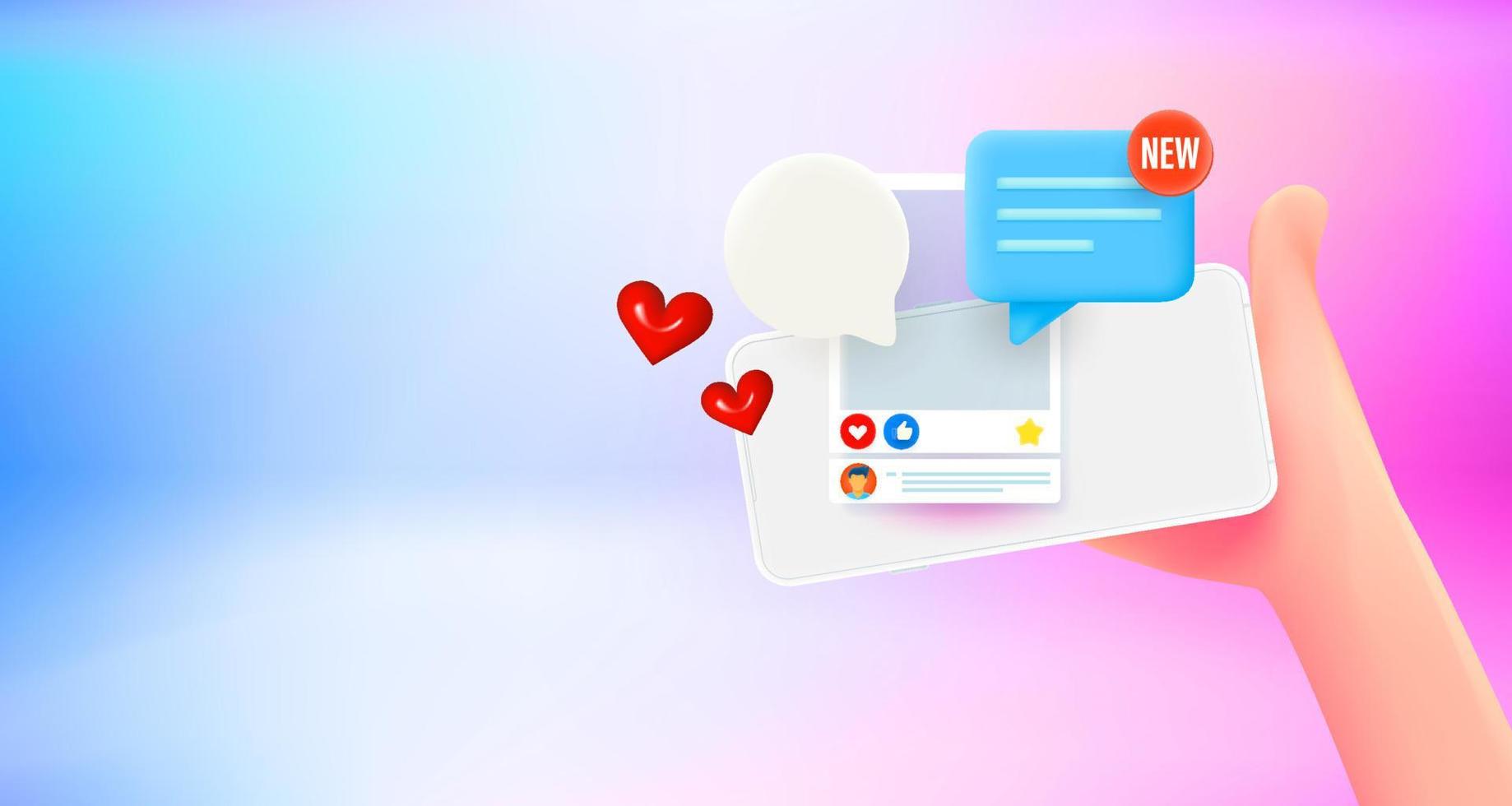 Receiving messages via mobile phone. 3d vector banner with copy space