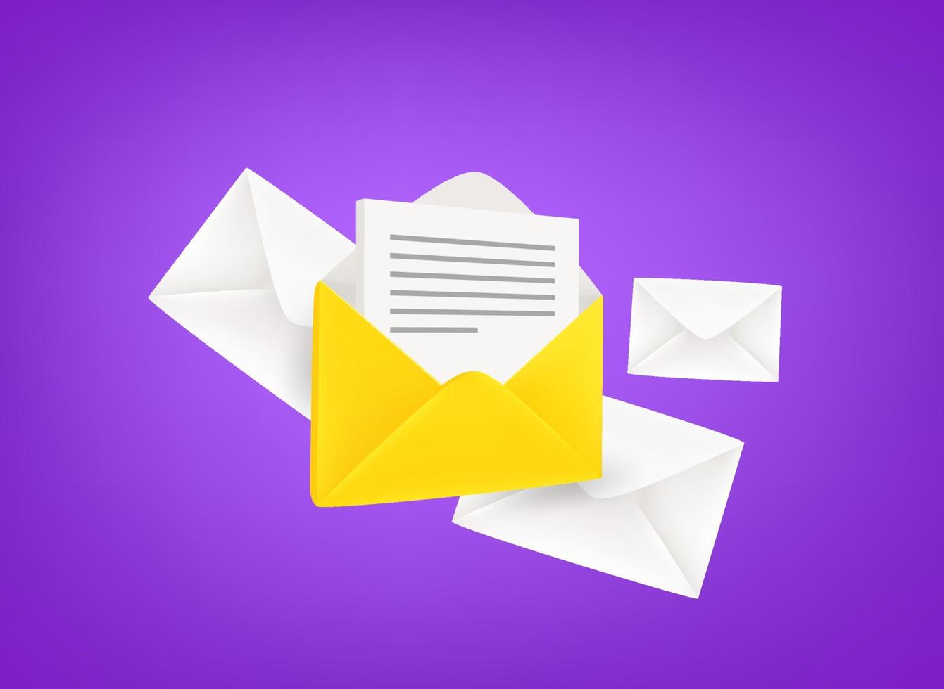 Yellow and white envelopes. Receiving a new mail concept. 3d vector illustration