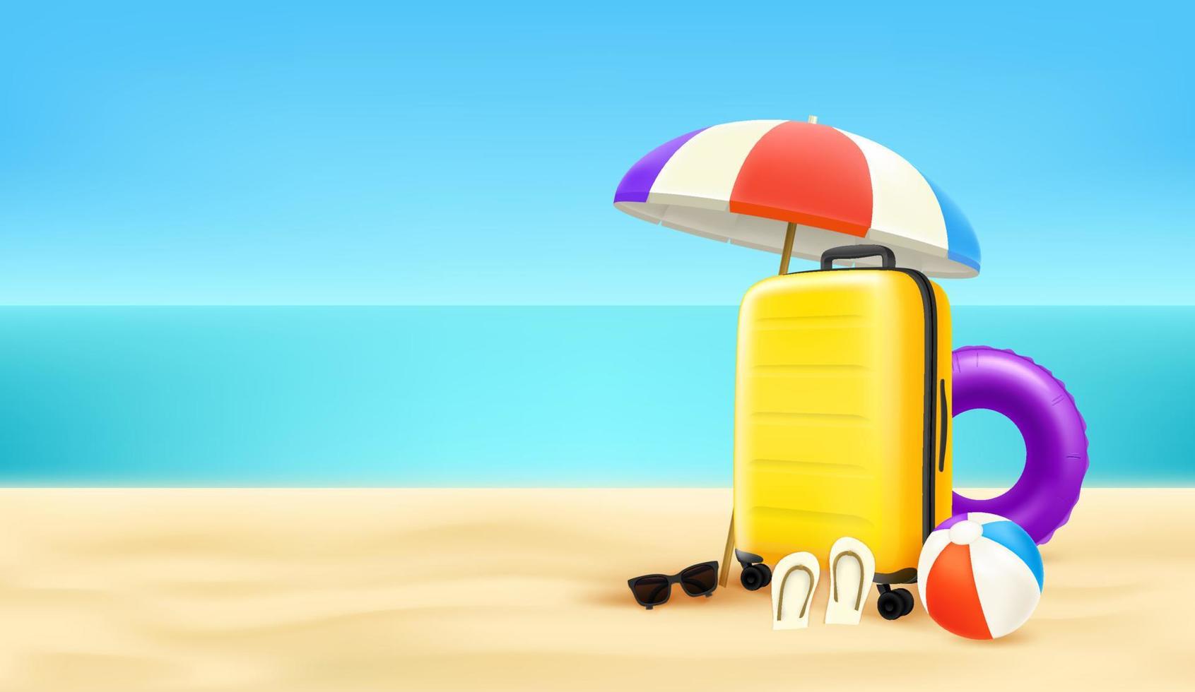 ilustración de verano con elementos de vacaciones. banner horizontal con espacio de copia vector