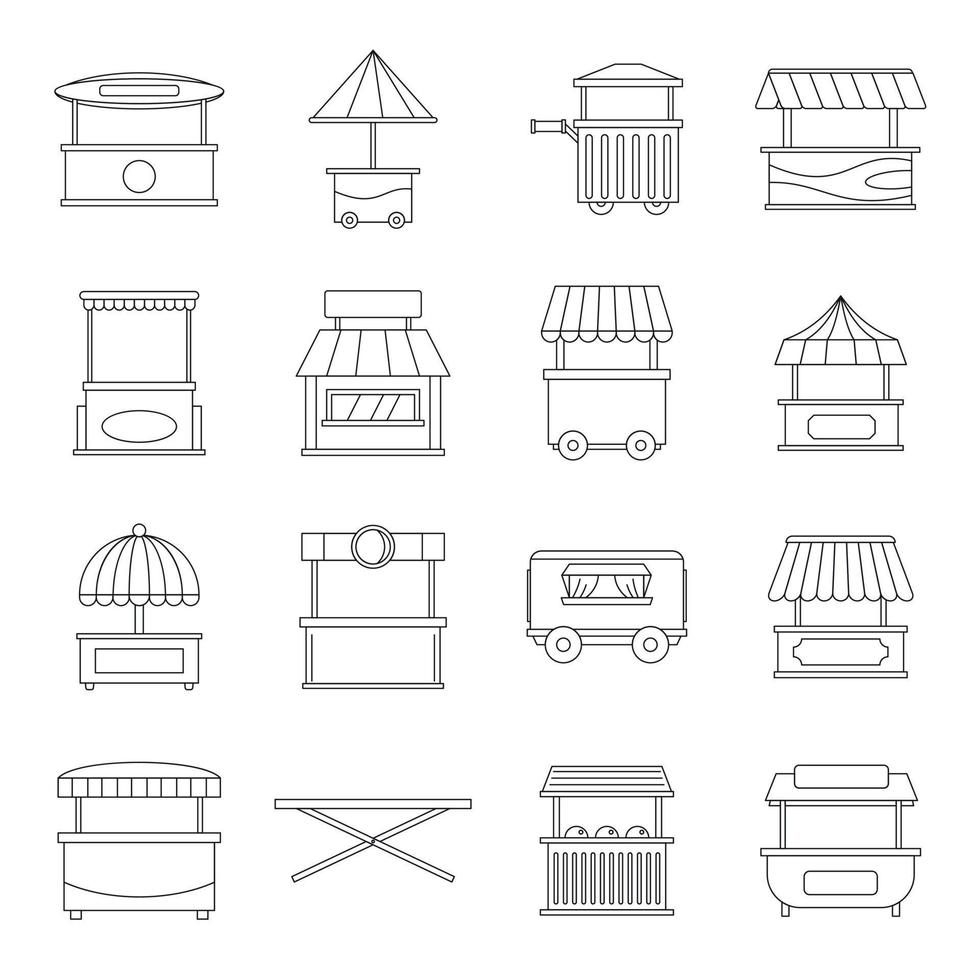 Street food truck icons set, outline style vector