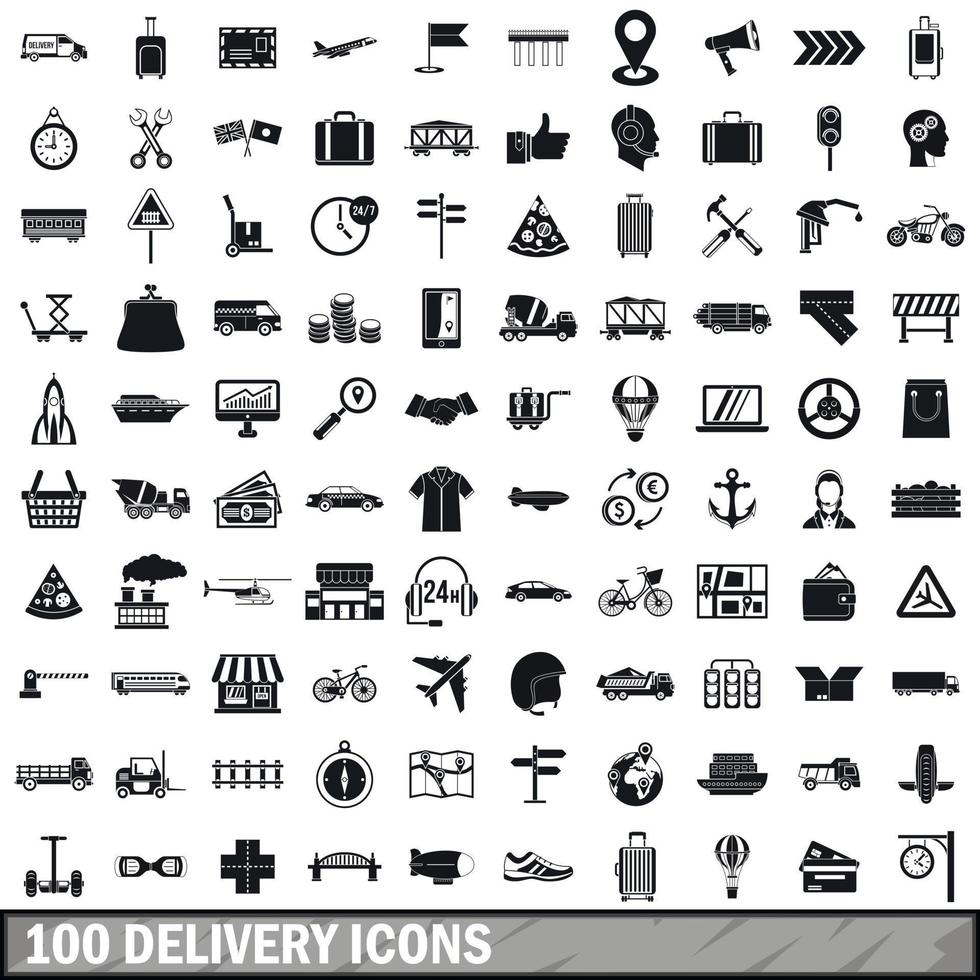 100 delivery icons set, simple style vector