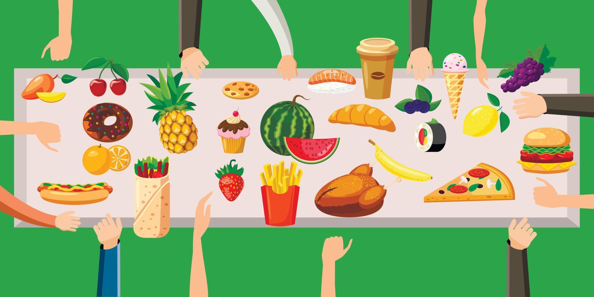Food horizontal banner table, cartoon style vector
