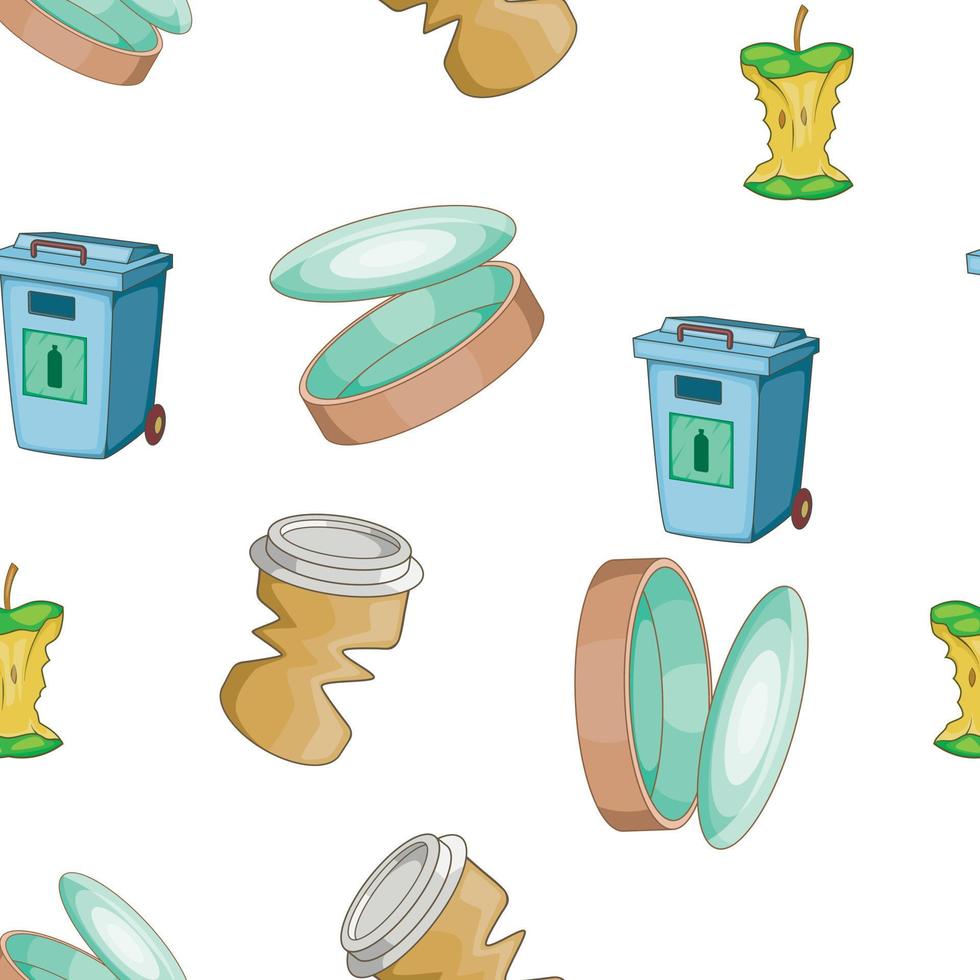 Types of waste pattern, cartoon style vector