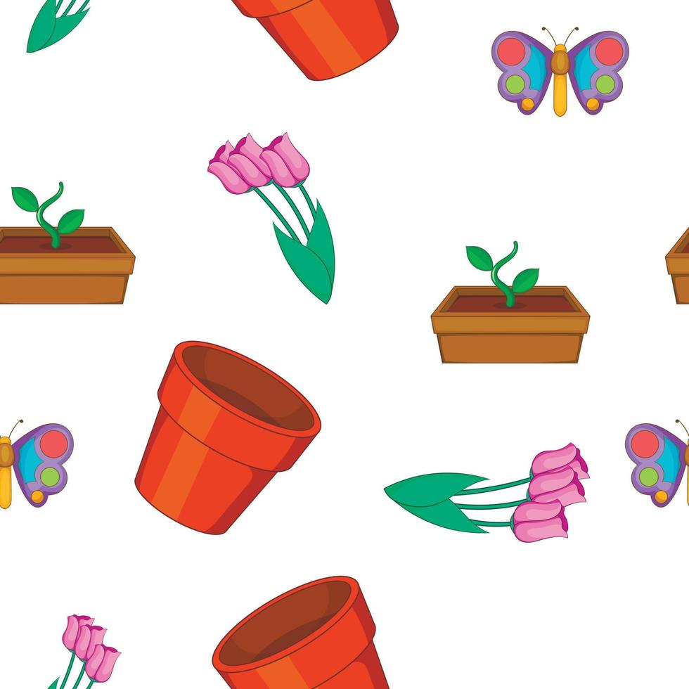 Garden pattern, cartoon style vector