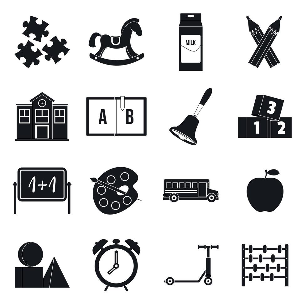 Kindergarten symbol icons set, simple style vector