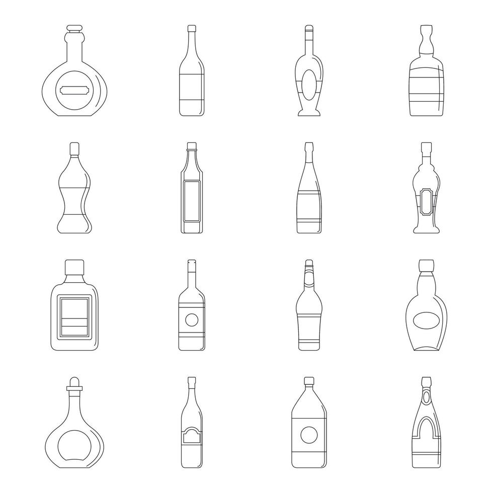Bottle forms icons set, outline style vector