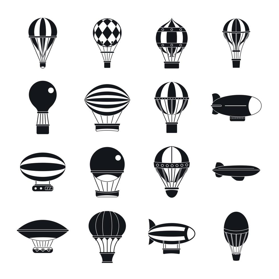 Retro balloons aircraft icons set, simple style vector