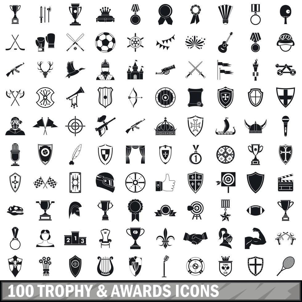 100 iconos de trofeos y premios establecidos en estilo simple vector