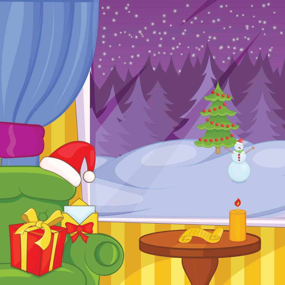 Christmas room concept landscape, cartoon style vector