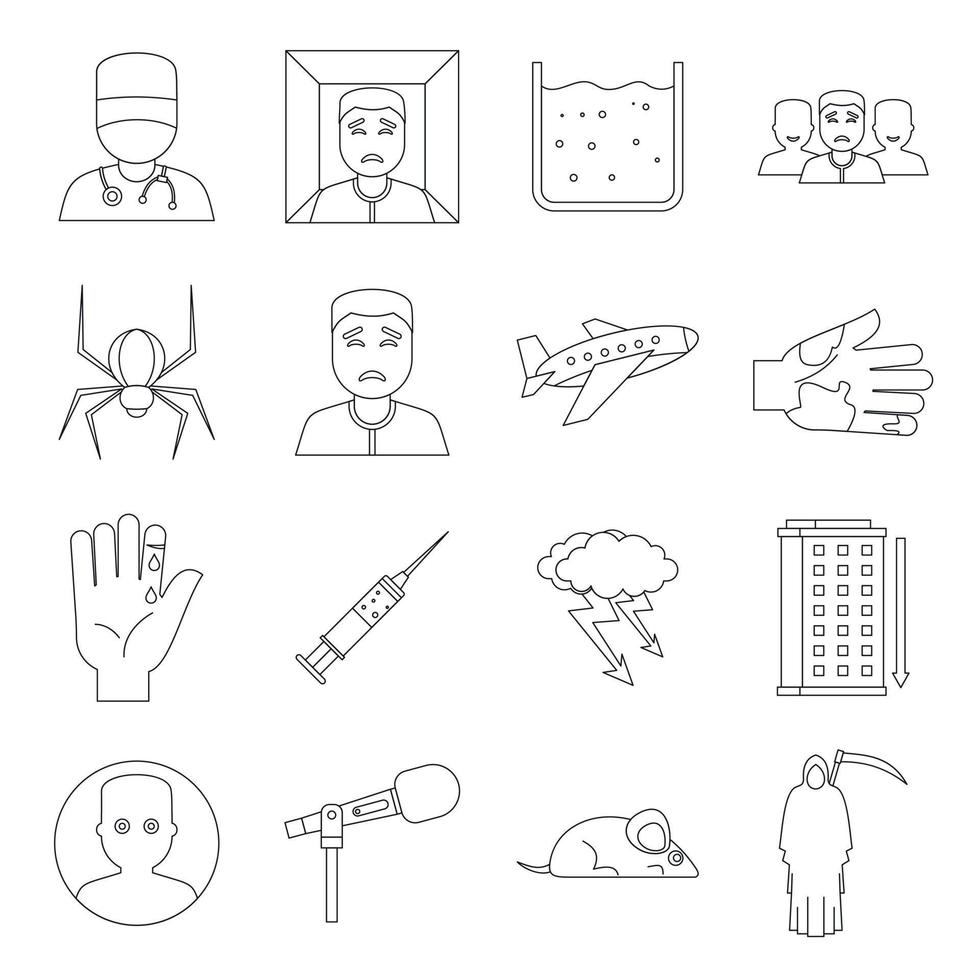 Phobia symbols icons set, outline style vector