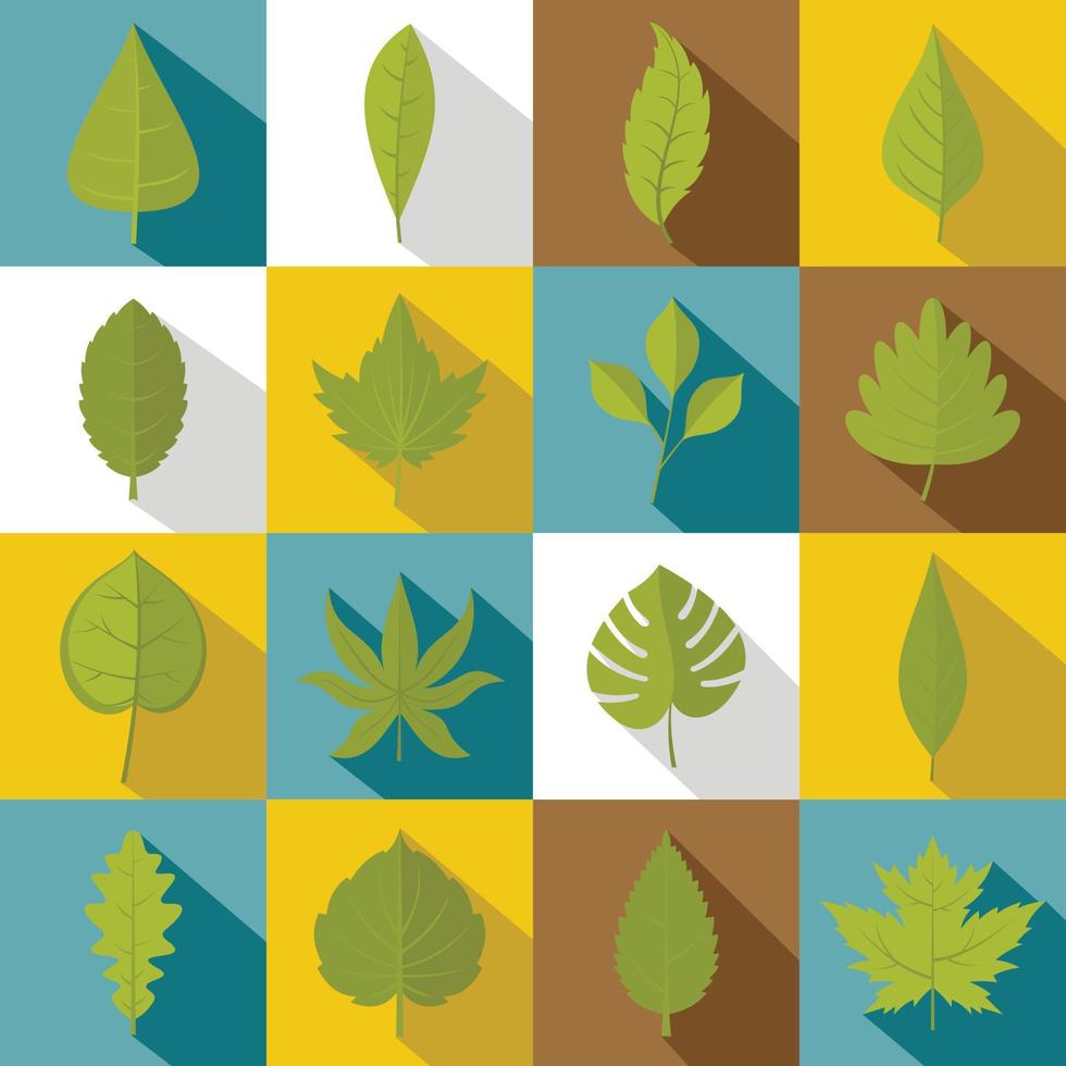 Plant leafs icons set, flat style vector