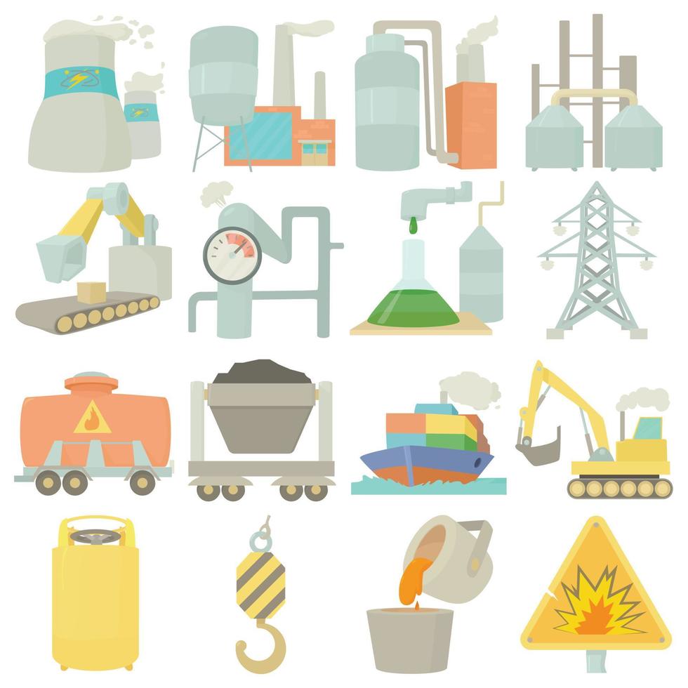 Industrial symbols icons set, cartoon style vector