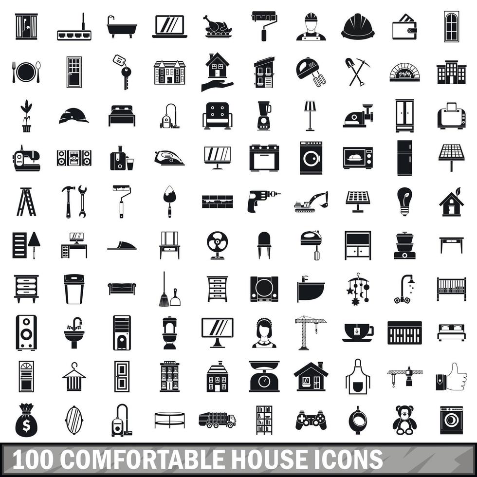 100 comfortable house icons set in simple style vector