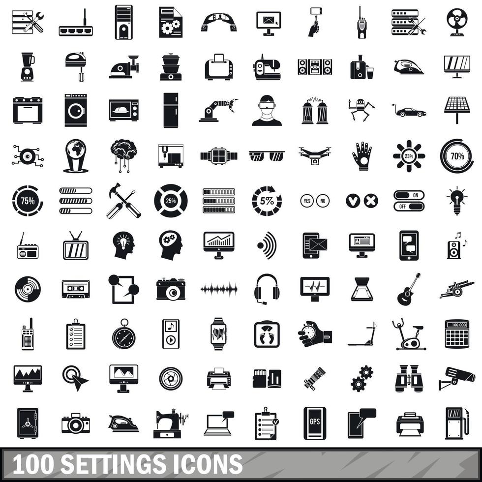 100 settings icons set, simple style vector