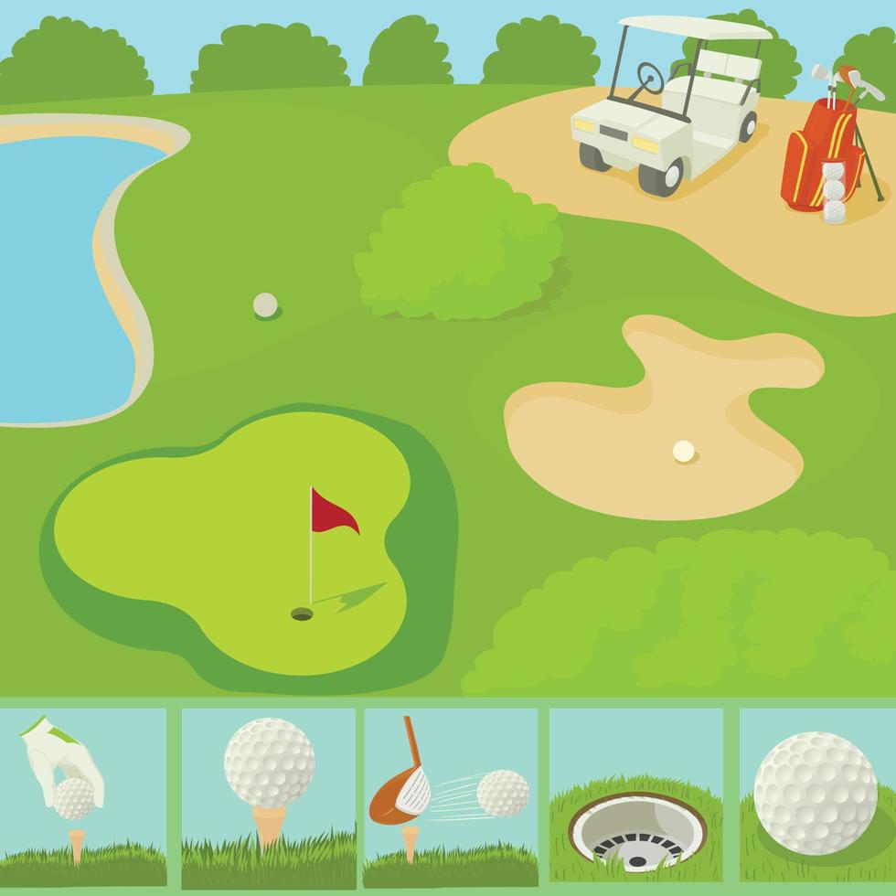 concepto de campo de golf, estilo de dibujos animados vector