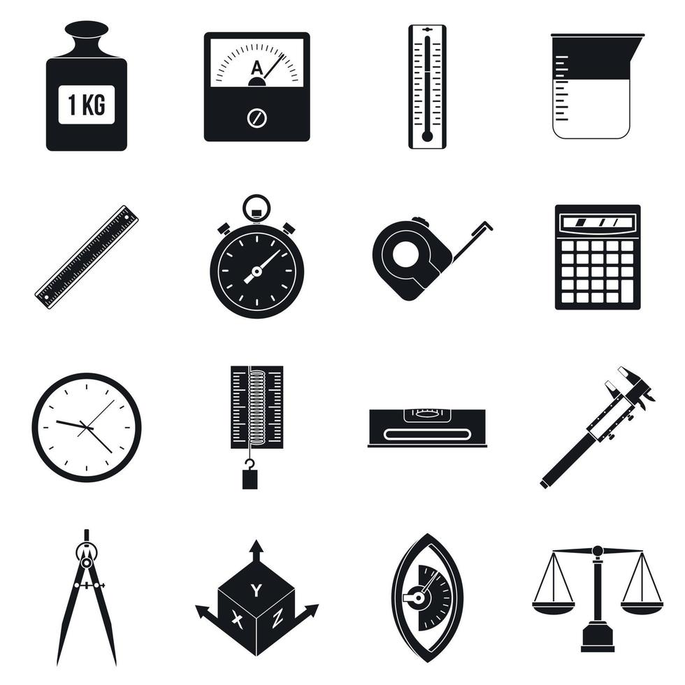 Measure precision icons set, simple style vector