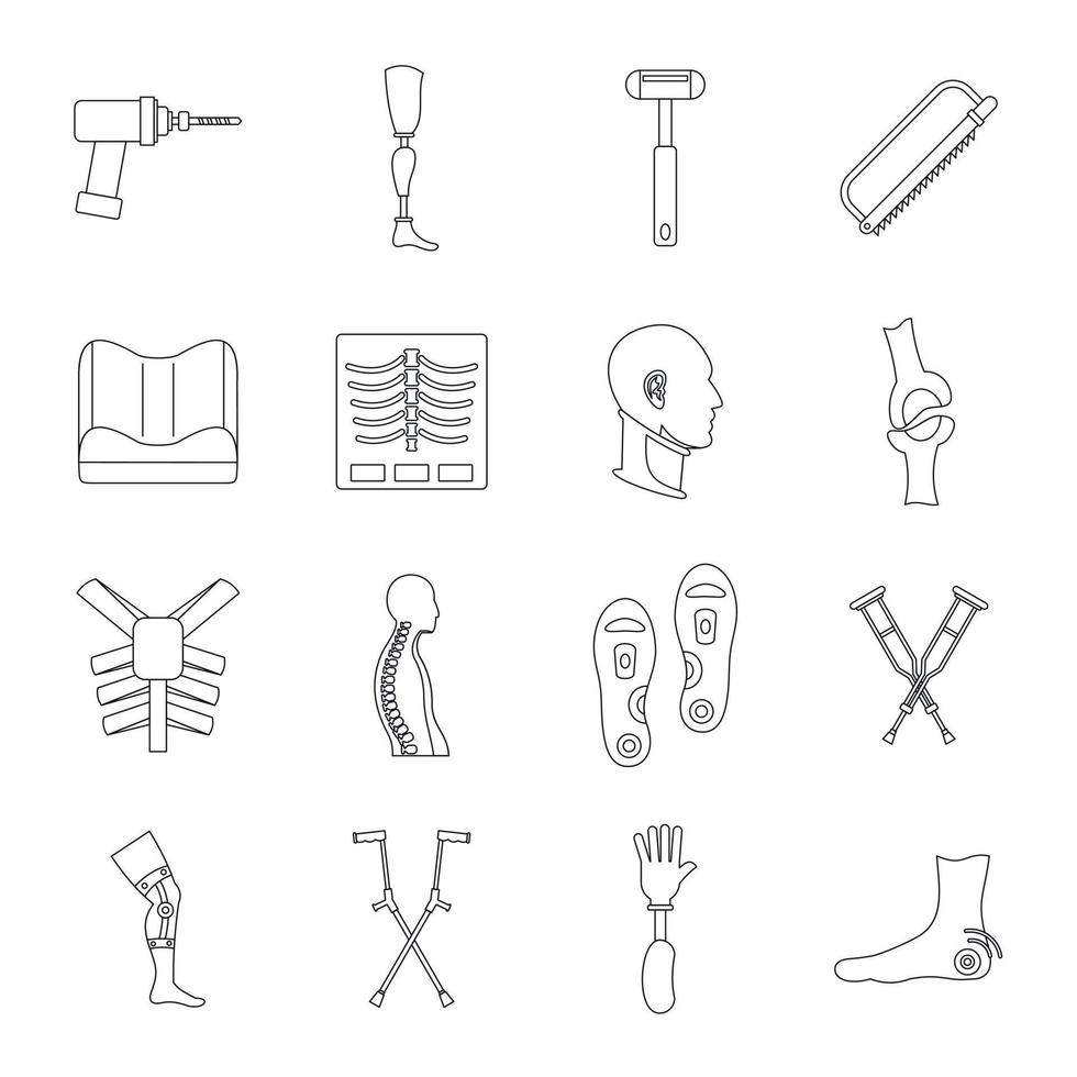 Orthopedics prosthetics icons set, outline style vector