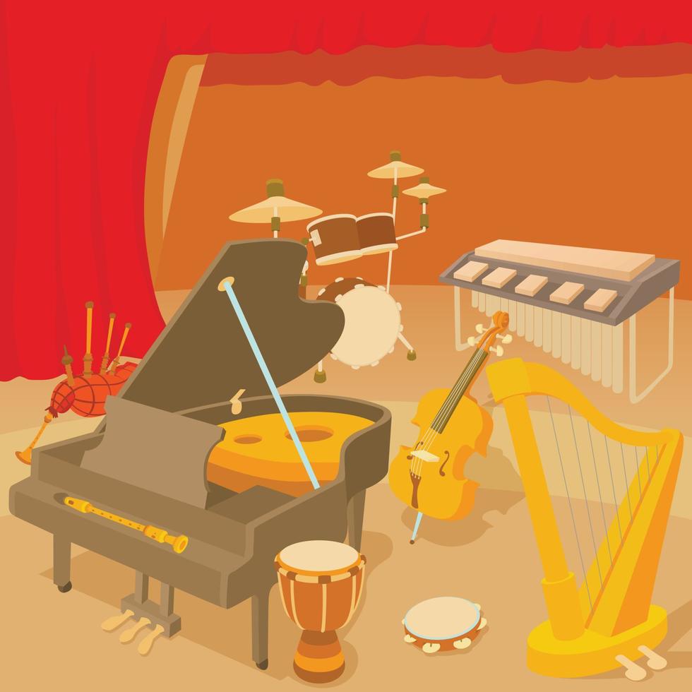 Musical instruments concept, cartoon style vector
